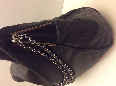 chanel black large stitched lambskin hobo bag